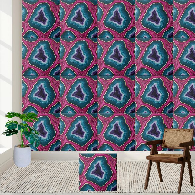 Carreau rose et bleu vif (Vibrant Pink and Blue Geode Tile)
