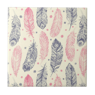 Carreau Rose et motif ethnique pourpre de plume