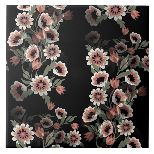 Carreau Rose et vert doux d'inspiration baroque (Devant)