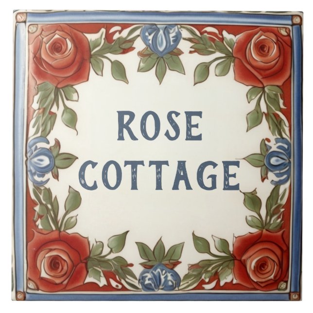 Carreau Rose Floral Custom House Nom Plaque signalétique P (Devant)