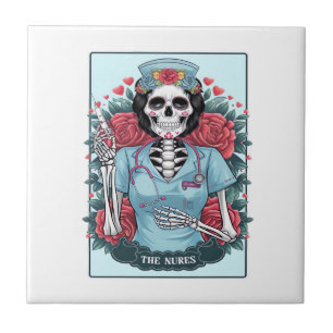 Carreau Rose Florale Squelette Infirmière Carte Tarot Hall