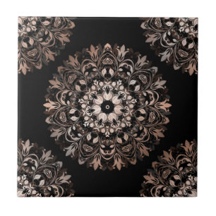 Carreau Rose Gold Black Floral Mandala