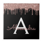 Carreau Rose Gold - Blush Pink Black Parties scintillant N<br><div class="desc">Rose Gold - Blush Pink and Black Sparkle Parties scintillant Nom et carreaux de céramique initiale. Cela rend le cadeau parfait pour 16 ans,  mariage,  douche nuptiale,  anniversaire,  baby shower ou bachelorette pour quelqu'un qui aime le luxe glam et les styles chic.</div>