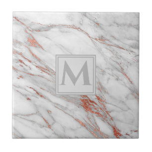 Carreau Rose Gold Cuivre Blanc Marbre Élégant Monogramme