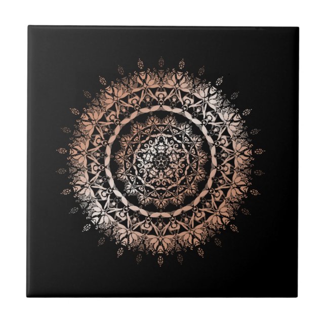 Carreau Rose Gold Floral Mandala Noir (Devant)