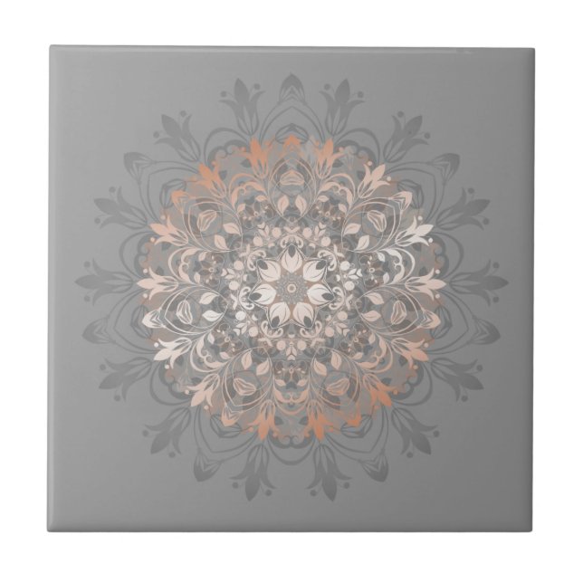 Carreau Rose Gold Gris Floral Mandala (Devant)