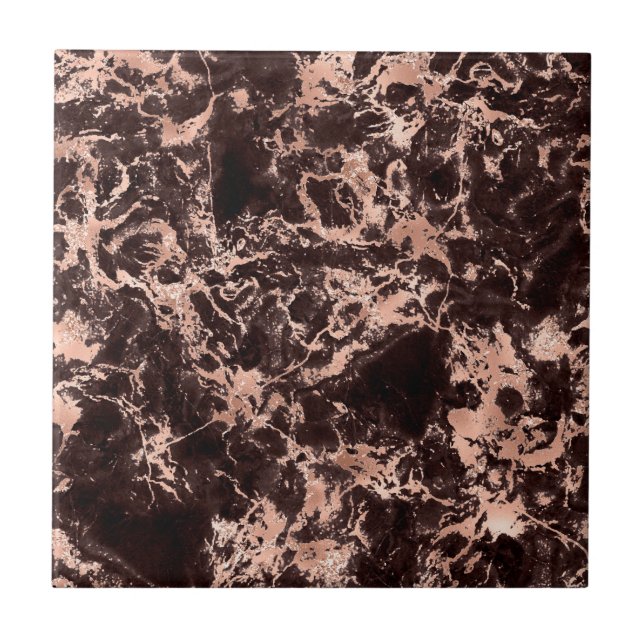 Carreau Rose Gold Marbre Noir Tendance Moderne Chic Élégan (Devant)