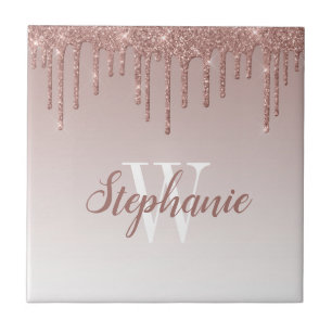 Carreau Rose Gold Pailleté Chic Monogramme à Goutte