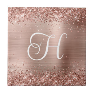Carreau Rose Gold Pailleté et Monogramme en Feuille d'Or