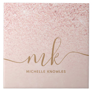 Carreau Rose Gold Pailleté Lettres Initiales et Nom de Lux