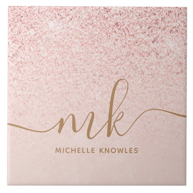 Carreau Rose Gold Pailleté Lettres Initiales et Nom de Lux (Devant)
