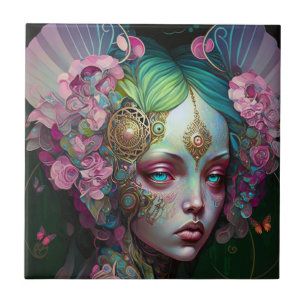 Carreau Rose Green Elf Fairy Femme Imaginaire Art