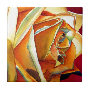 Carreau Rose jaune originale aquarelle Art