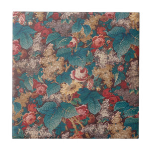 Carreau Rose, Lilas, Motif de Grandes Feuilles Jardin Vint