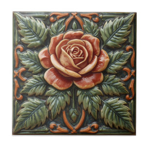 Carreau Rose Mackintosh Faux Relief Arts & Crafts Reproduc