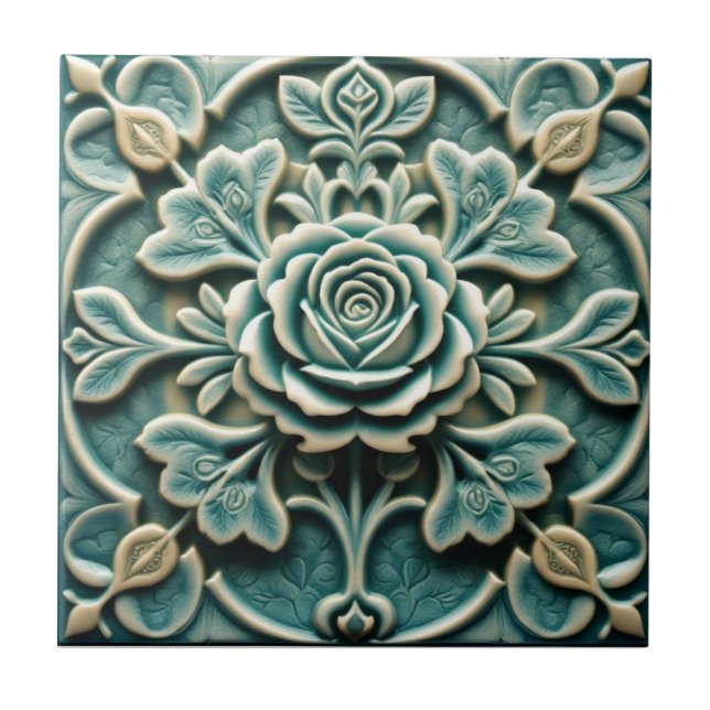 Carreau Rose Mackintosh Faux Relief Arts & Crafts Reproduc (Devant)