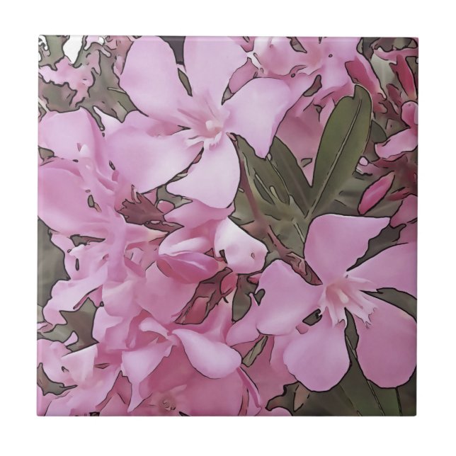 Carreau Rose Oleander Rose Laurel Black Outline Art (Devant)