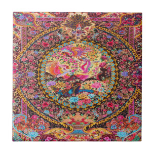 Carreau Rose or bleu perse fleurs florales Peacock Art