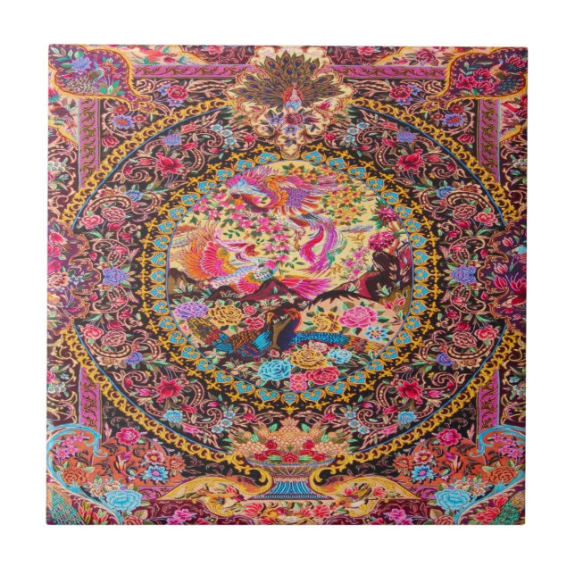 Carreau Rose or bleu perse fleurs florales Peacock Art (Devant)