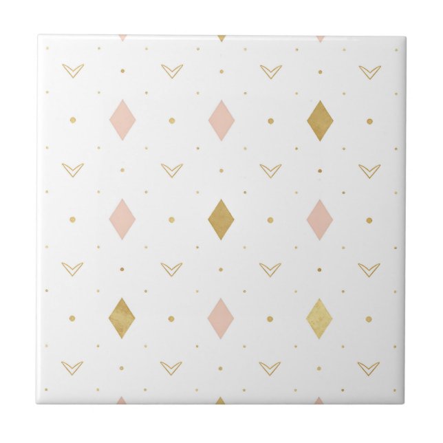 Carreau Rose Pâle Or Motif Géométrique (Devant)