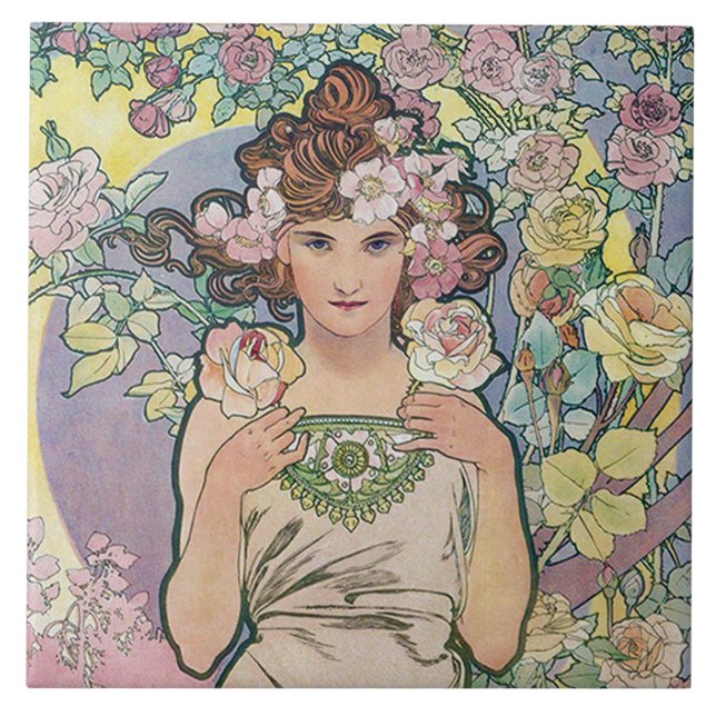 Carreau Rose (quatre fleurs), Alphonse Mucha (Devant)