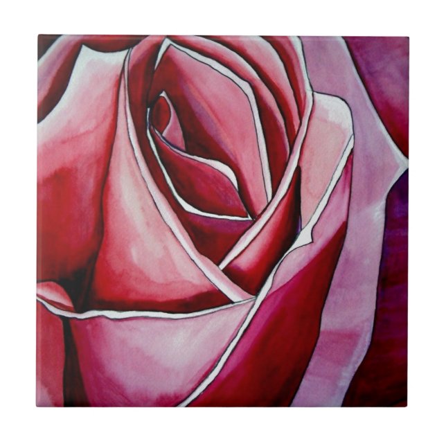 Carreau Rose Rose macro fleurs aquarelle art abstrait (Devant)