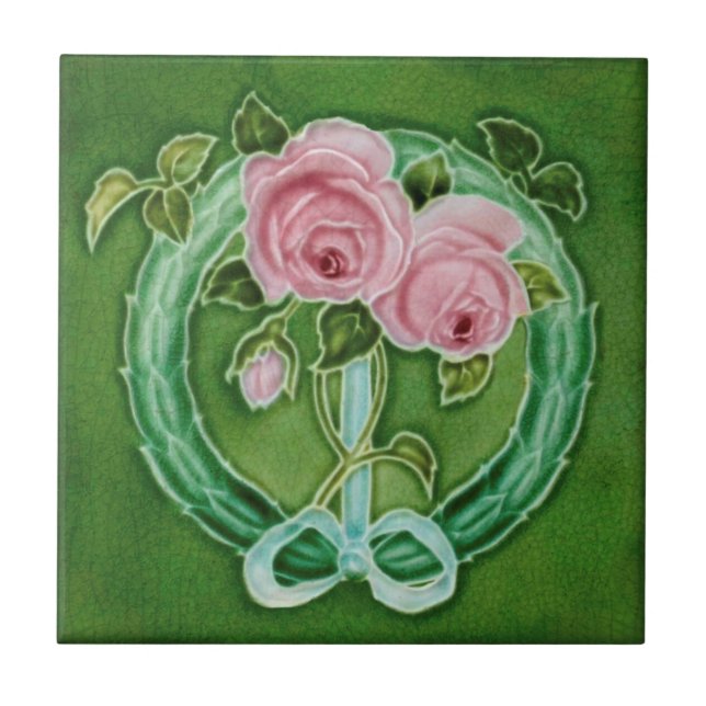 Carreau Rose rose Majolica Faux Relief Repro Antique (Devant)