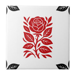 Carreau Rose rouge et noire Floral Moderne Minimaliste Gla