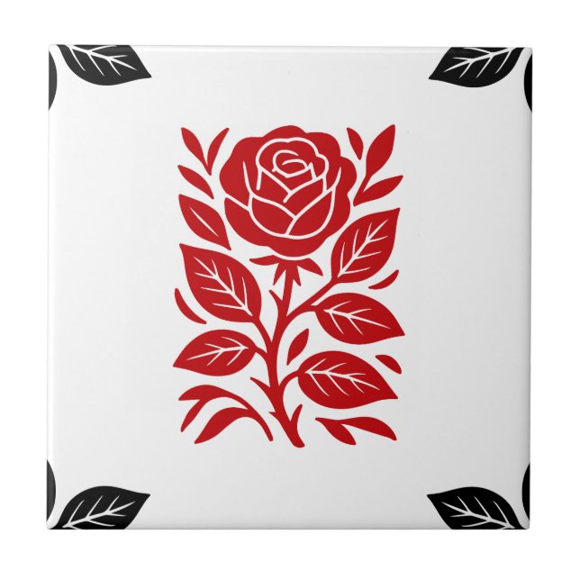 Carreau Rose rouge et noire Floral Moderne Minimaliste Gla (Devant)