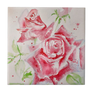 Carreau Rose rouge rose roseau aquarelle fleur art floral