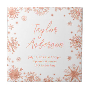 Carreau Rose Snowflakes Gold sur White Birth Stats