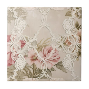 Carreau Rose Vintage Derrière Dentelle
