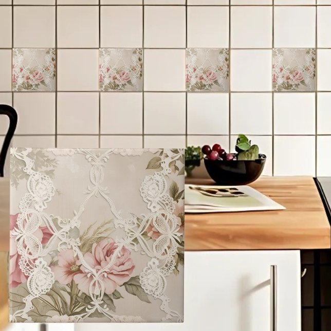 Carreau Rose vintage derrière la dentelle (Créateur téléchargé)