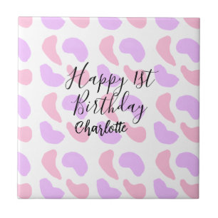 Carreau Rose violet abstrait formes heureux 1er anniversai