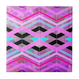 Carreau Rose violet et aqua géométrique croisillon rayures