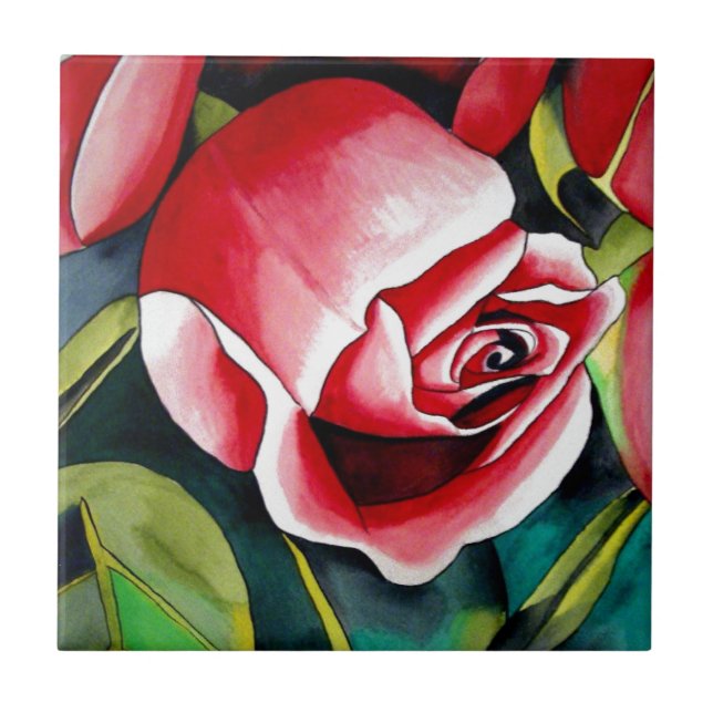 Carreau Rosebud rose aquarelle peinture art fleur (Devant)