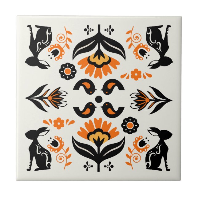 Carreau Rosemaling Norwegian Folk Art (Devant)