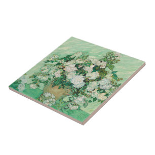 Carreau Roses blanches de Van Gogh - Art floral mint vinta