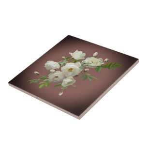 Carreau Roses blanches sur rouge foncé