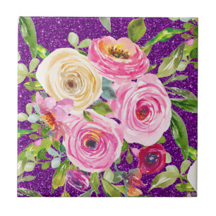 Carreau Roses d'aquarelle en Parties scintillant rose et c