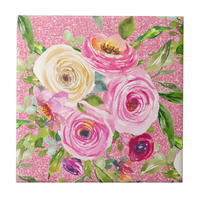 Carreau Roses d'aquarelle en rose et crème sur Parties sci (Devant)