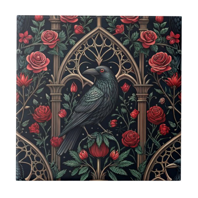 Carreau Roses de corbeau gothiques motif orné (Devant)