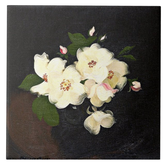 Carreau Roses de Noël, peinture d'art fin, (Devant)