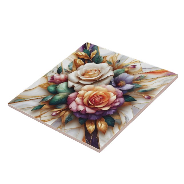 Carreau Roses dynamiques avec Feuilles sur un Arrière - pl (Côté)