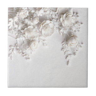 Carreau Roses Élégantes en Relief Faux Blanc
