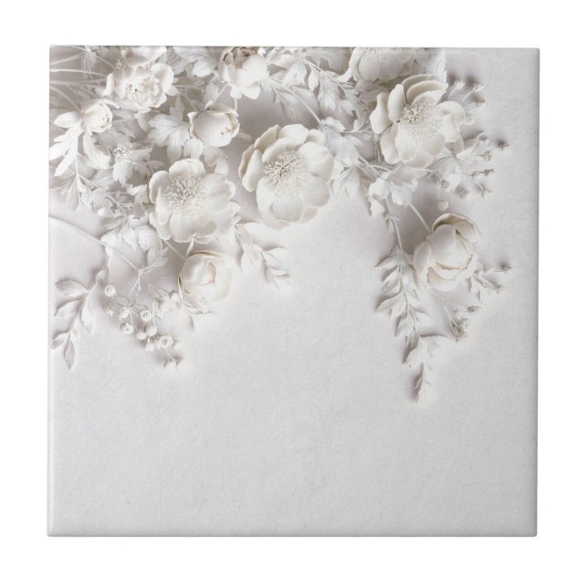 Carreau Roses Élégantes en Relief Faux Blanc (Devant)