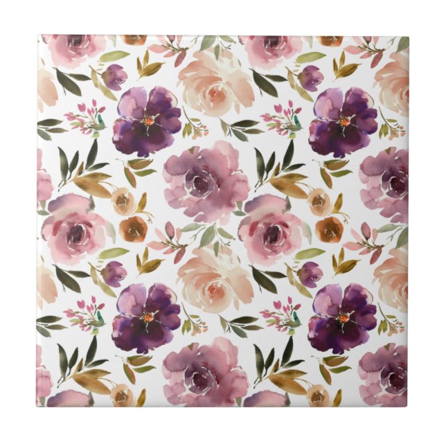 Carreau Roses Floral Rose Violet salle de bain (Devant)