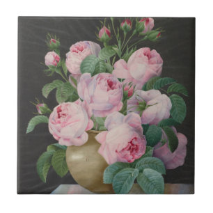 Carreau Roses roses dans un vase - Pierre Joseph Redouté