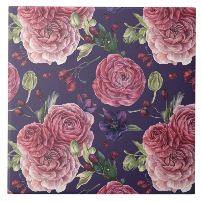 Carreau Roses Roses Roses Romantiques Sur Motif Violet (Devant)