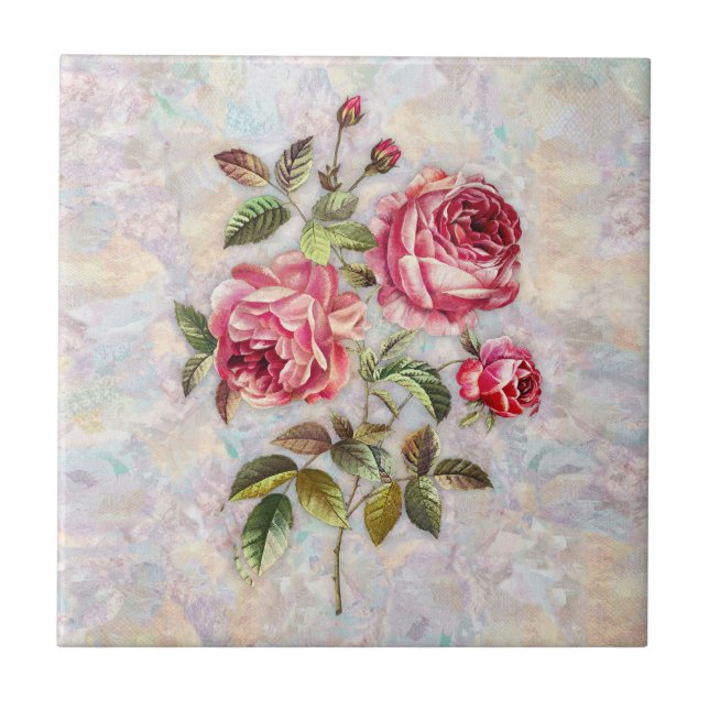 Carreau Roses roses roses sur fond texturé (Devant)
